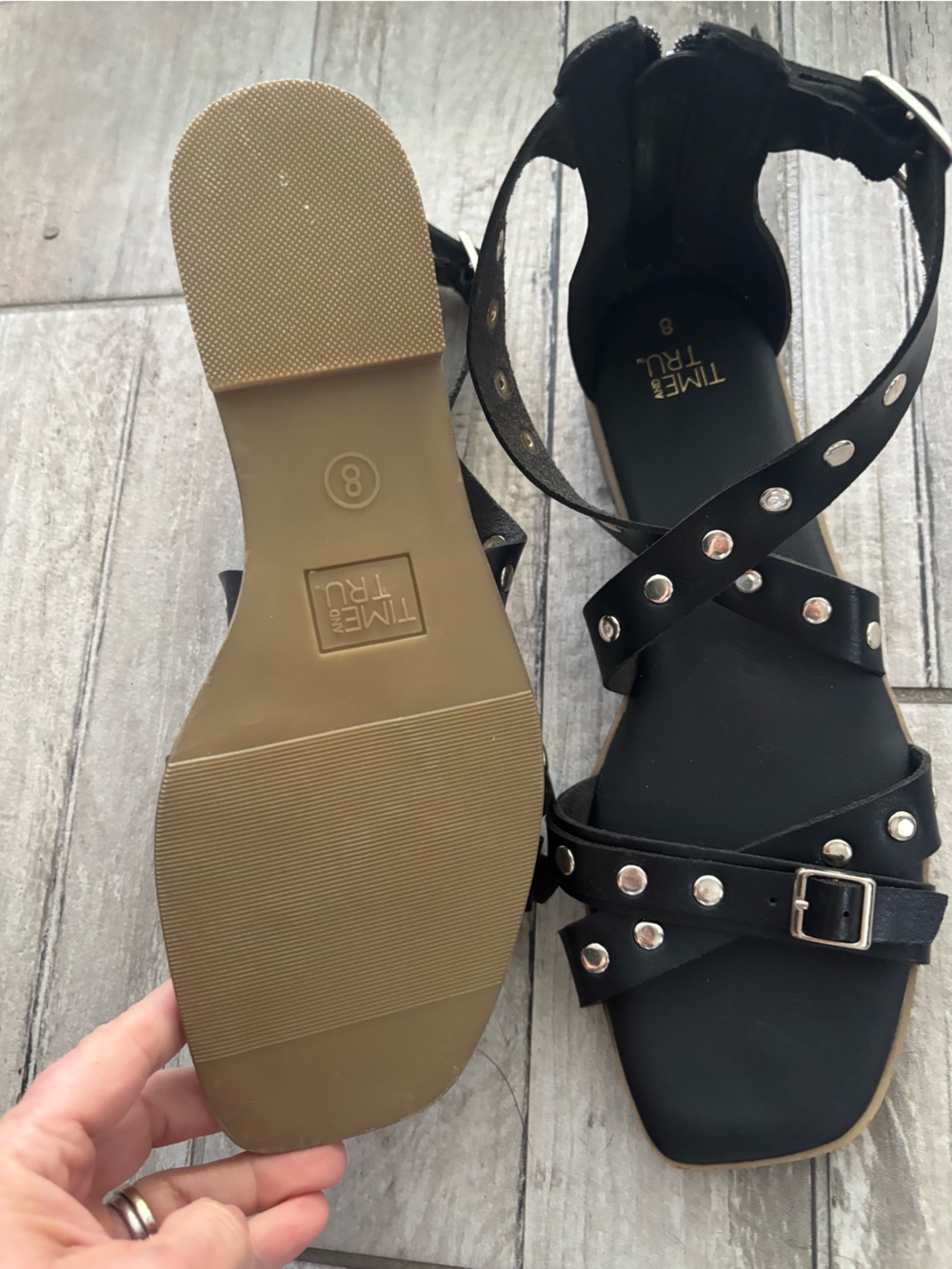 Time and Tru Black Studded Strappy Gladiator Sandal - Women's NWOT - Picture 4 of 4